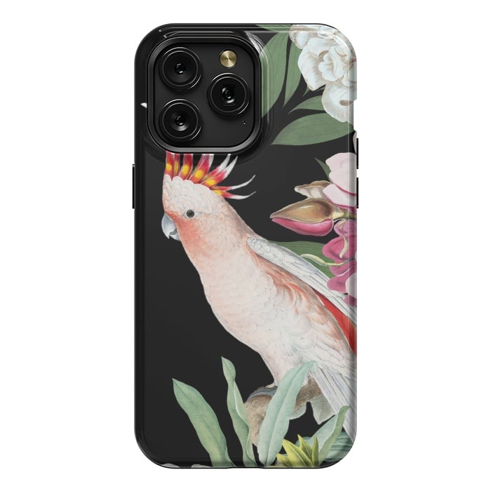 iPhone 15 Pro Max StrongFit Vintage Pink Cockatoo with Tropical Flowers by  Utart