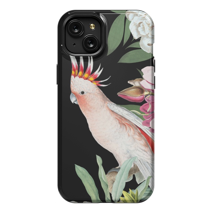 iPhone 15 Plus StrongFit Vintage Pink Cockatoo with Tropical Flowers by  Utart