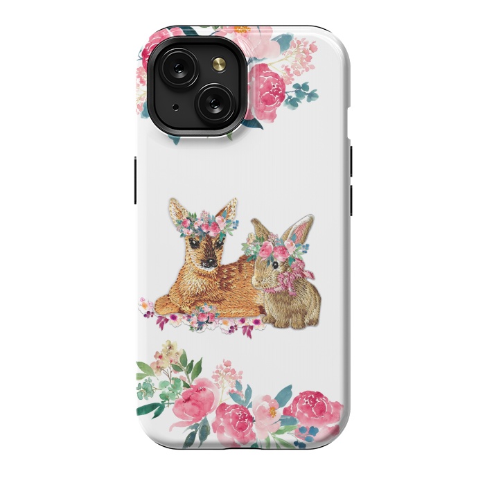 iPhone 15 StrongFit Flower Friends Fawn Bunny Basic by Monika Strigel