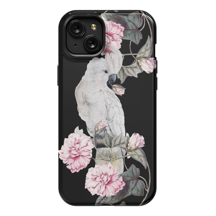 iPhone 15 Plus StrongFit Nostalgic White Cockatoo With Pink Flowers by  Utart