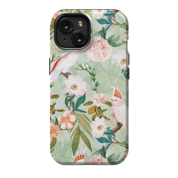 iPhone 15 StrongFit Vintage Cockatoos Flowers Jungle by  Utart