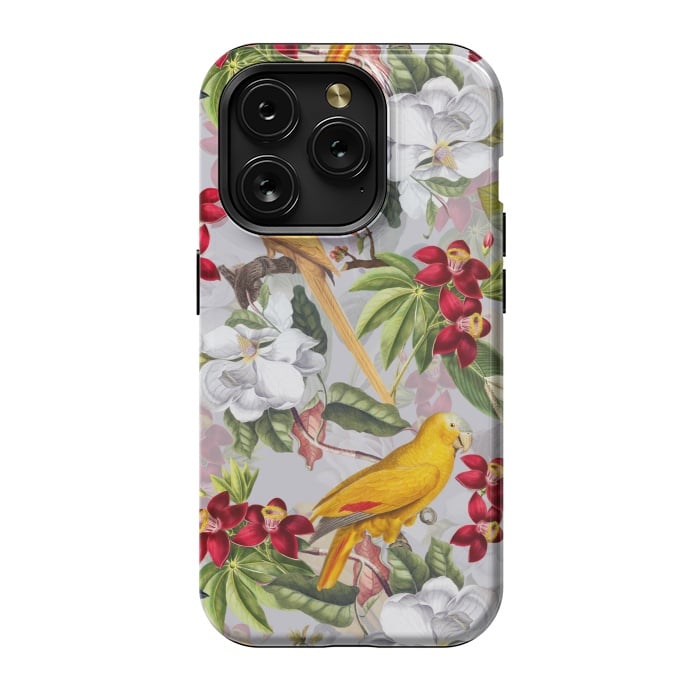 iPhone 15 Pro StrongFit Antique Yellow Parrots in Flower Jungle by  Utart