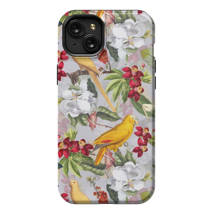 iPhone 15 Plus StrongFit Antique Yellow Parrots in Flower Jungle by  Utart