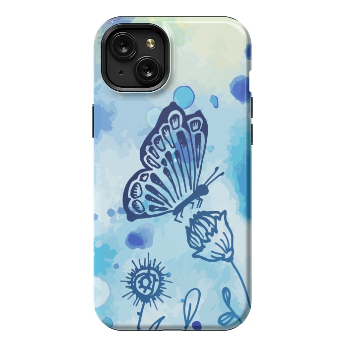 iPhone 15 Plus StrongFit BLUE SHADED BUTTERFLY PATTERN by MALLIKA
