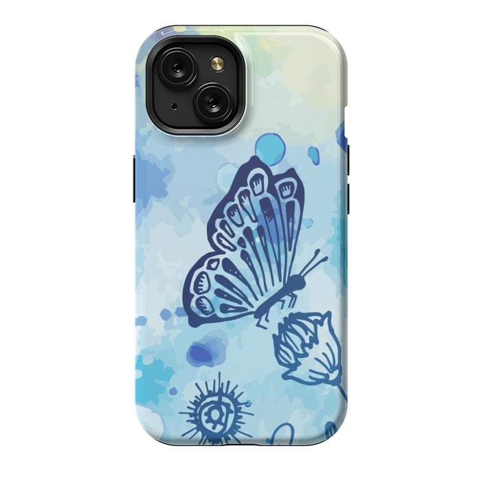 iPhone 15 StrongFit BLUE SHADED BUTTERFLY PATTERN by MALLIKA