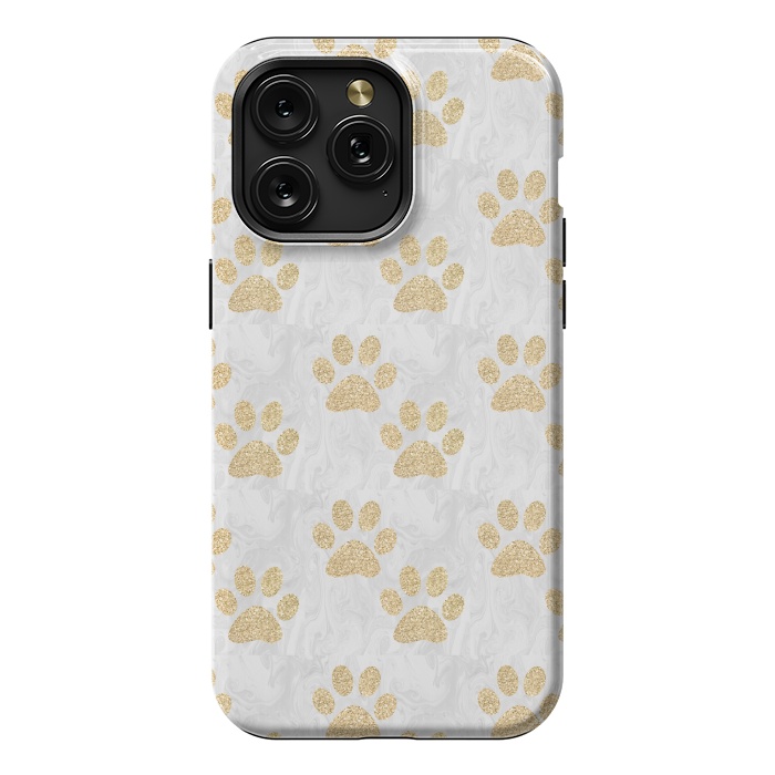 iPhone 15 Pro Max StrongFit Gold Paw Prints on Marble by Julie Erin Designs