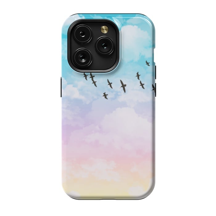 iPhone 15 Pro StrongFit Pastel Clouds with Birds by Julie Erin Designs