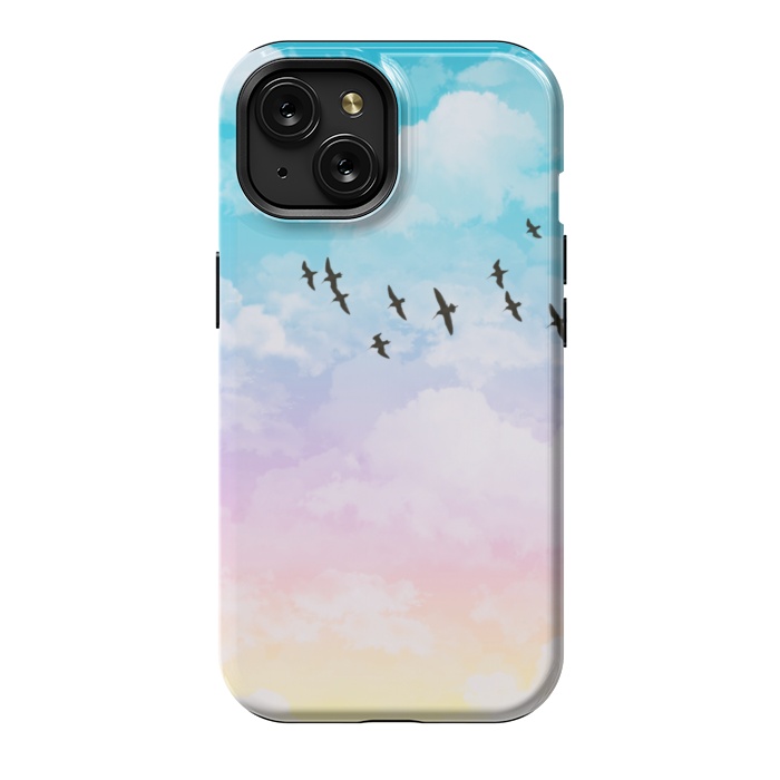 iPhone 15 StrongFit Pastel Clouds with Birds by Julie Erin Designs