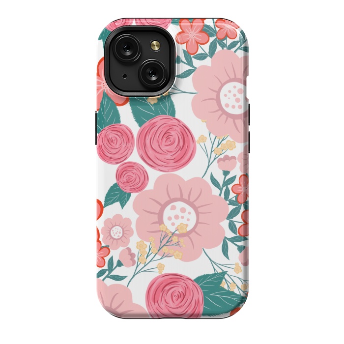 iPhone 15 StrongFit Cute girly pink Hand Drawn Flowers design by InovArts