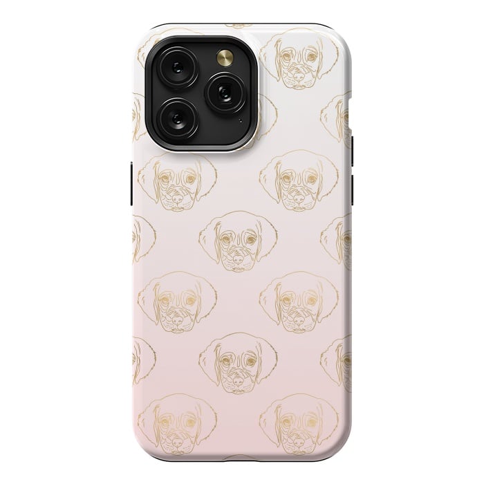 iPhone 15 Pro Max StrongFit Girly Gold Puppy Dog White Pink Gradient Pattern by InovArts