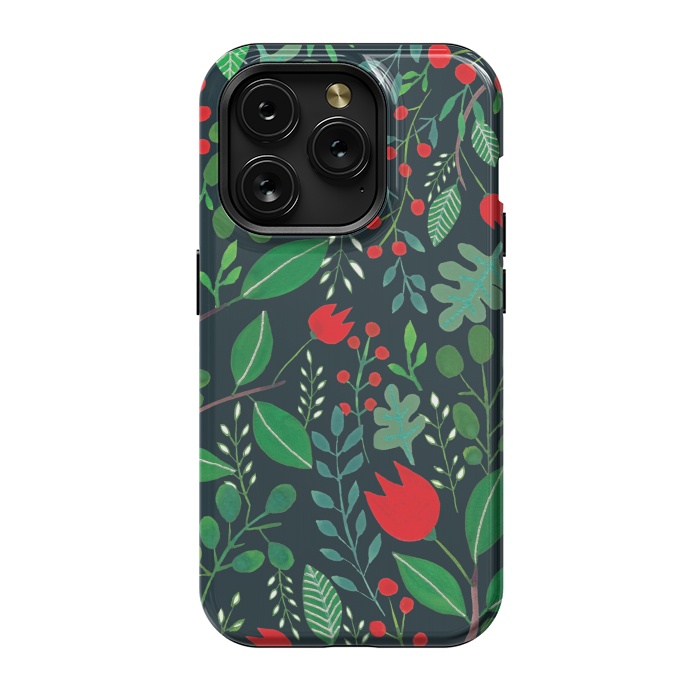 iPhone 15 Pro StrongFit Christmas Floral Black by Hanny Agustine