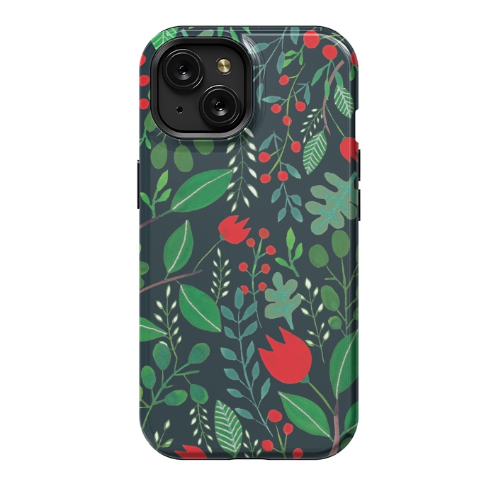 iPhone 15 StrongFit Christmas Floral Black by Hanny Agustine