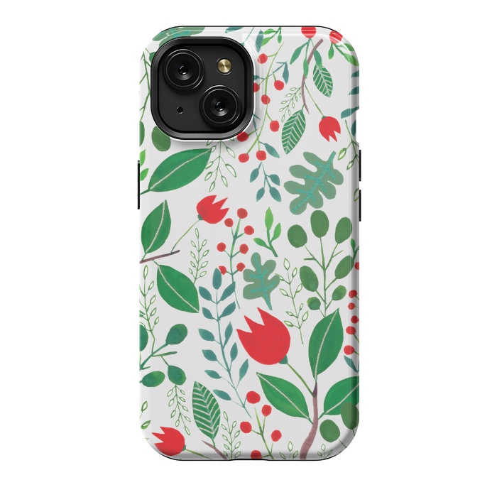 iPhone 15 StrongFit Christmas Floral White by Hanny Agustine