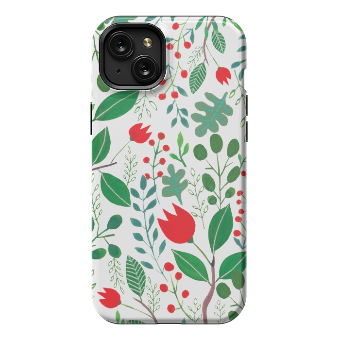 iPhone 15 Plus StrongFit Christmas Floral 2 White by Hanny Agustine