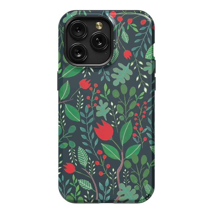iPhone 15 Pro Max StrongFit Christmas Floral 2 Black by Hanny Agustine