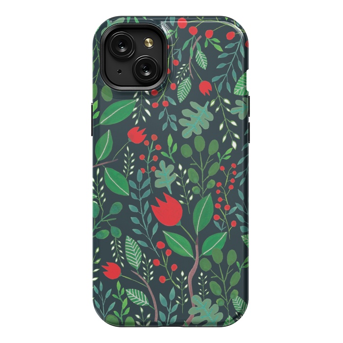 iPhone 15 Plus StrongFit Christmas Floral 2 Black by Hanny Agustine