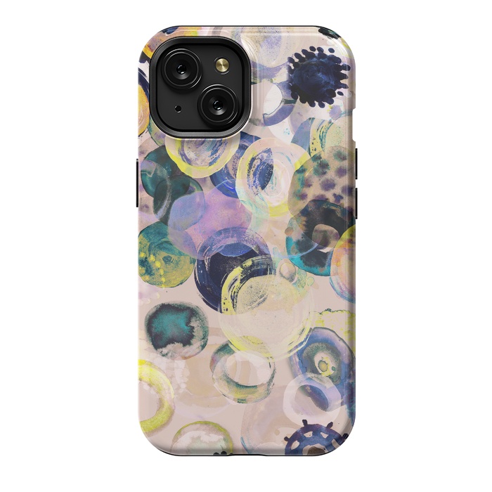 iPhone 15 StrongFit Colorful playful watercolour dots by Oana 