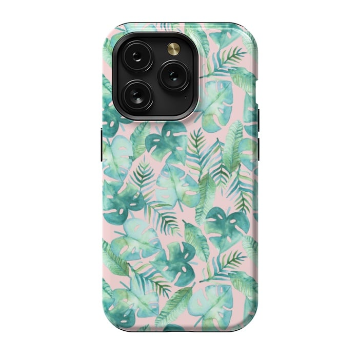 iPhone 15 Pro StrongFit Cyan Tropical Jungle on Pink by Tangerine-Tane