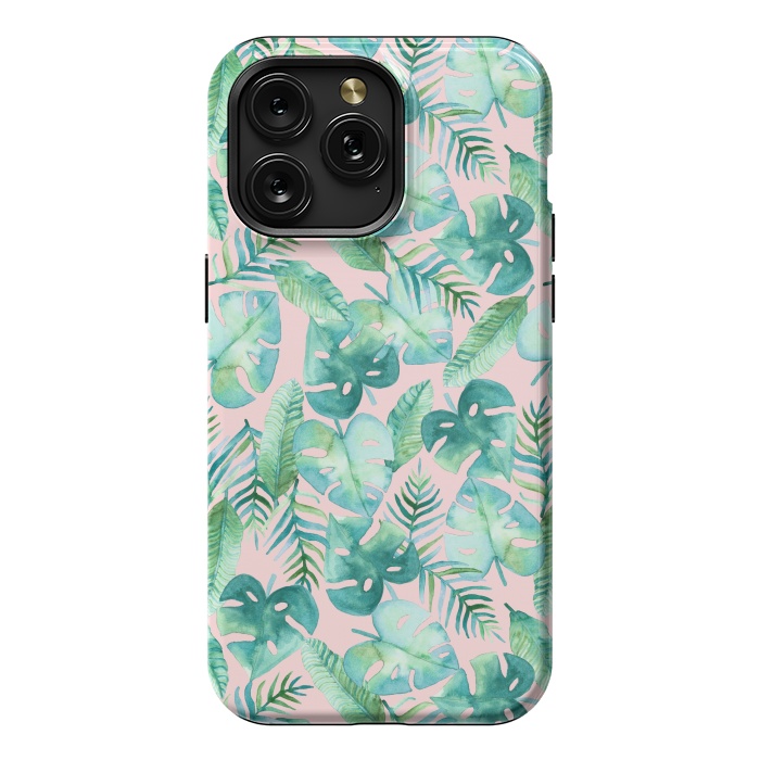 iPhone 15 Pro Max StrongFit Cyan Tropical Jungle on Pink by Tangerine-Tane