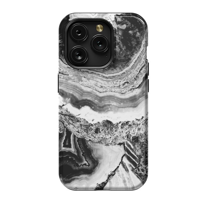 iPhone 15 Pro StrongFit Black and white geode marble art by Oana 