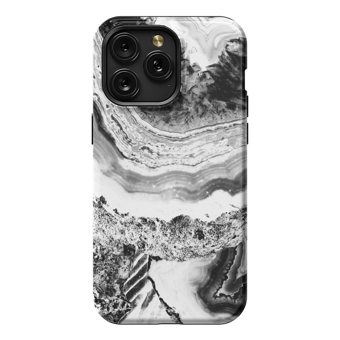 iPhone 15 Pro Max StrongFit Black and white geode marble art by Oana 