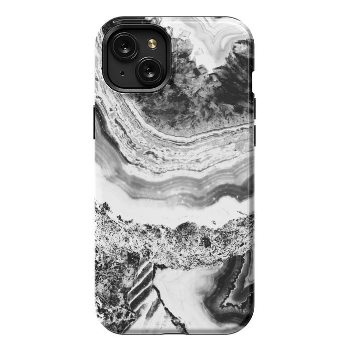 iPhone 15 Plus StrongFit Black and white geode marble art by Oana 
