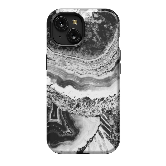 iPhone 15 StrongFit Black and white geode marble art by Oana 