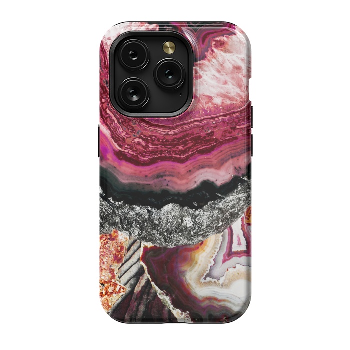 iPhone 15 Pro StrongFit Vibrant pink gold agate geode stones by Oana 