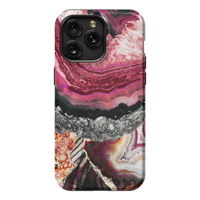 iPhone 15 Pro Max StrongFit Vibrant pink gold agate geode stones by Oana 