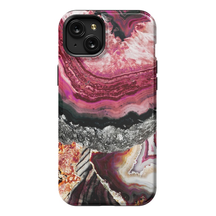 iPhone 15 Plus StrongFit Vibrant pink gold agate geode stones by Oana 