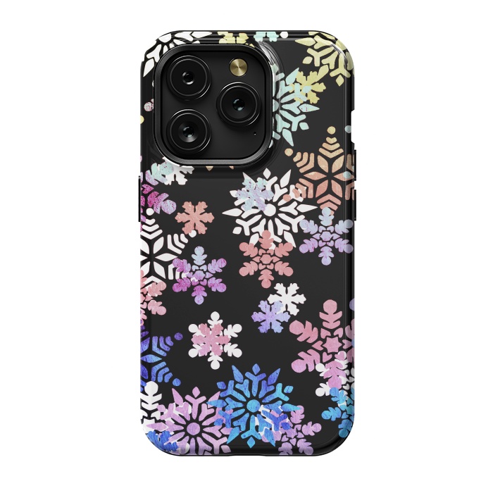 iPhone 15 Pro StrongFit Rainbow colourful snowflakes Christmas pattern by Oana 