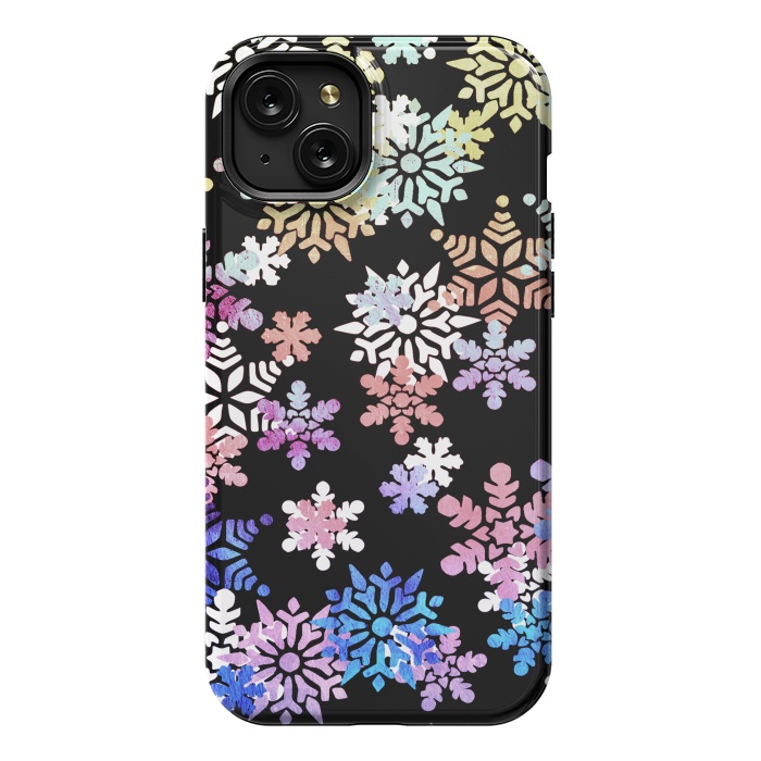 iPhone 15 Plus StrongFit Rainbow colourful snowflakes Christmas pattern by Oana 