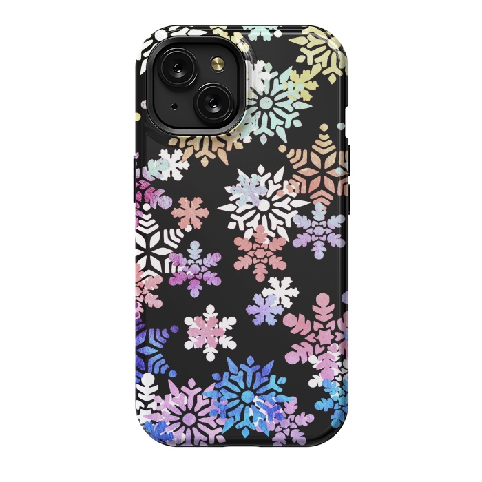 iPhone 15 StrongFit Rainbow colourful snowflakes Christmas pattern by Oana 