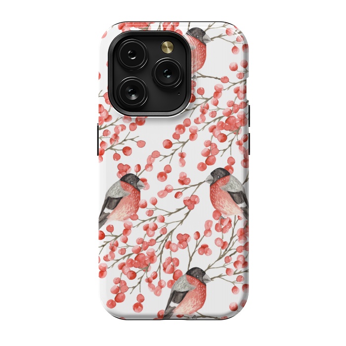 iPhone 15 Pro StrongFit Bullfinch and berries by Julia Badeeva