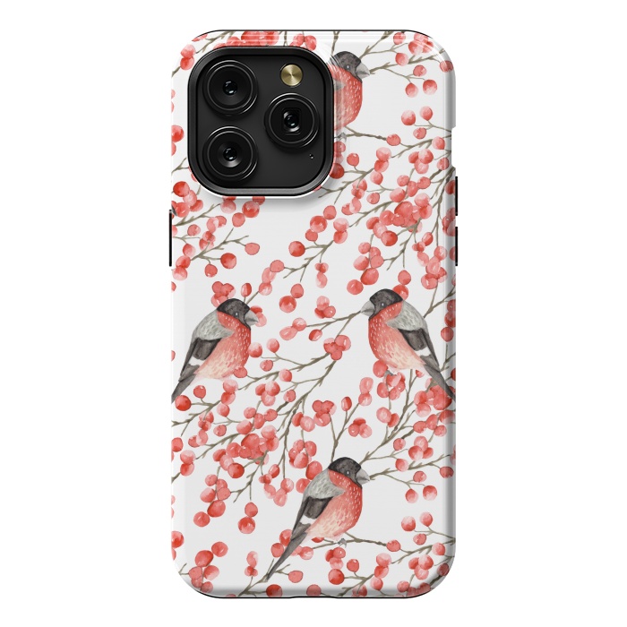 iPhone 15 Pro Max StrongFit Bullfinch and berries by Julia Badeeva