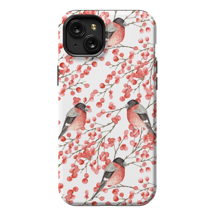 iPhone 15 Plus StrongFit Bullfinch and berries by Julia Badeeva