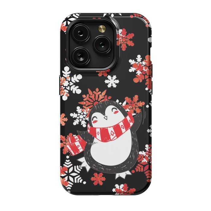 iPhone 15 Pro StrongFit Cute penguin and winter snowflakes Jolly Christmas illustration by Oana 