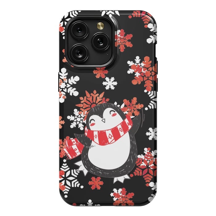 iPhone 15 Pro Max StrongFit Cute penguin and winter snowflakes Jolly Christmas illustration by Oana 