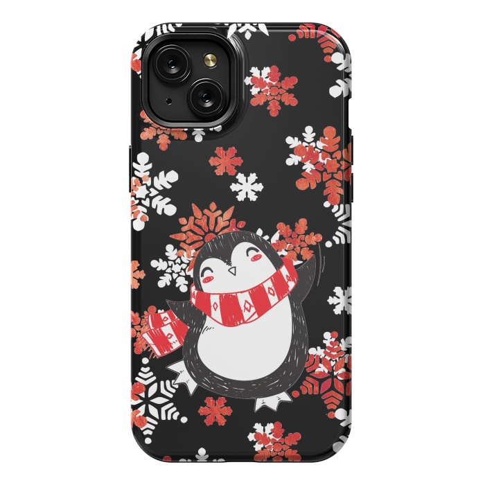 iPhone 15 Plus StrongFit Cute penguin and winter snowflakes Jolly Christmas illustration by Oana 