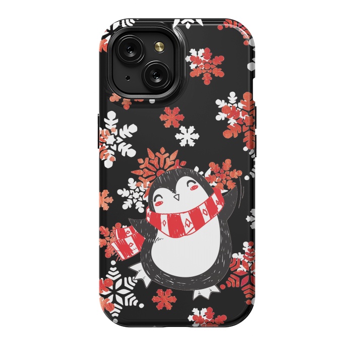 iPhone 15 StrongFit Cute penguin and winter snowflakes Jolly Christmas illustration by Oana 