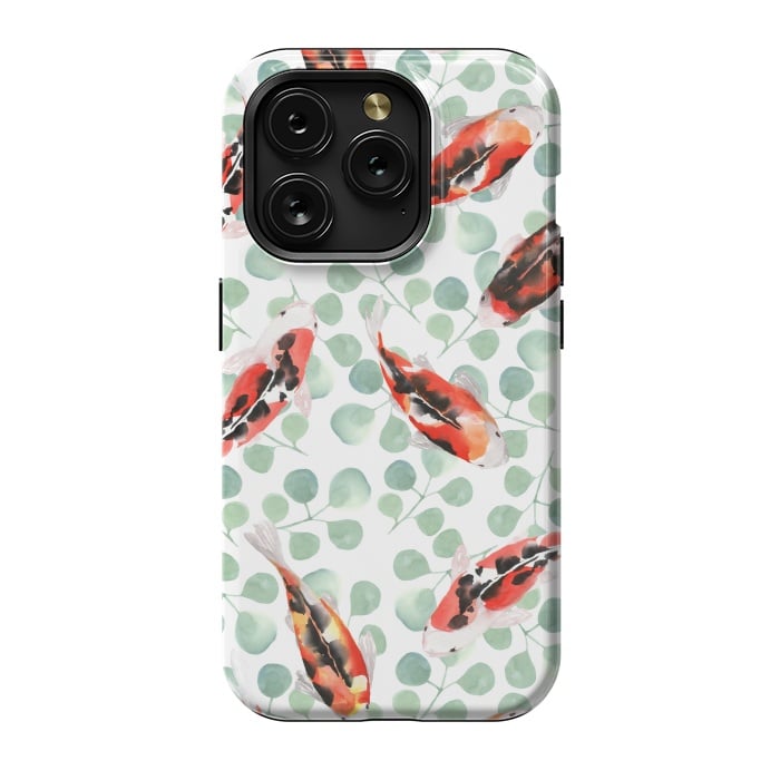 iPhone 15 Pro StrongFit Koi fish. White pattern by Julia Badeeva