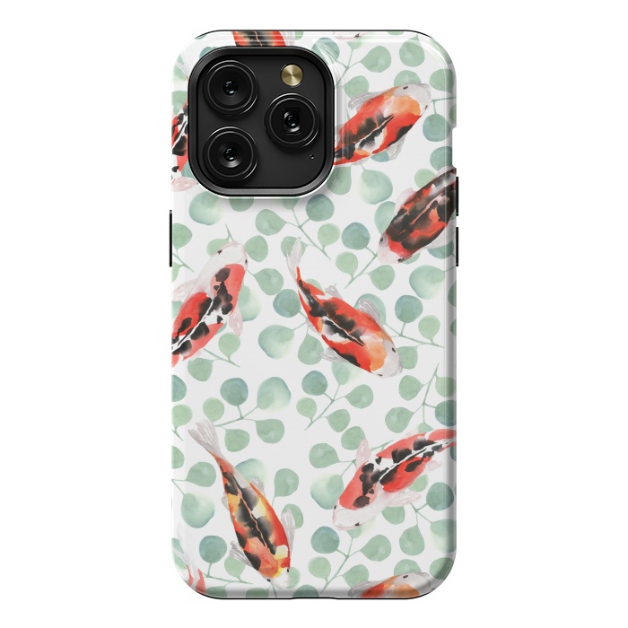 iPhone 15 Pro Max StrongFit Koi fish. White pattern by Julia Badeeva