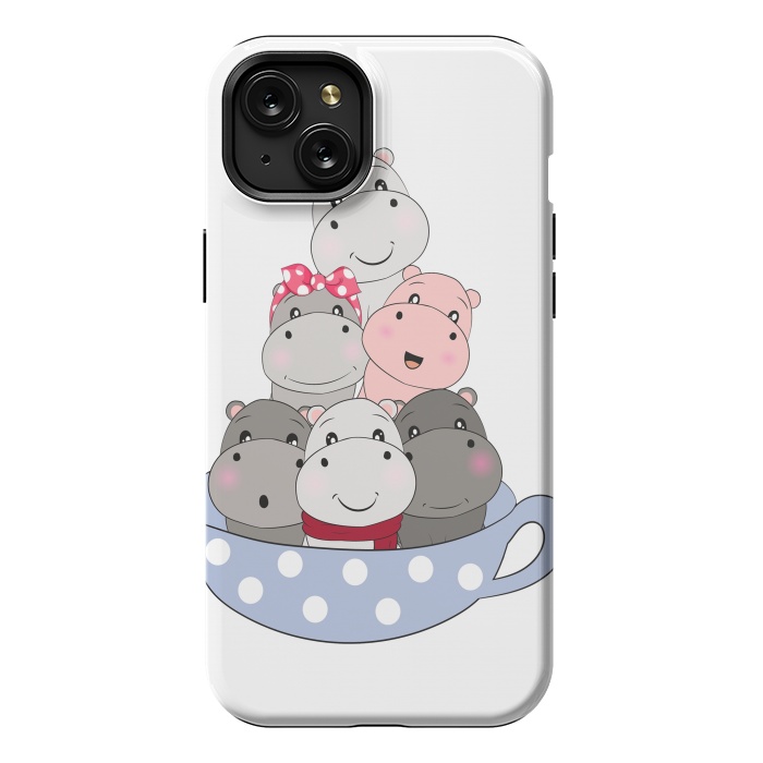 iPhone 15 Plus StrongFit cute hippos by haroulita