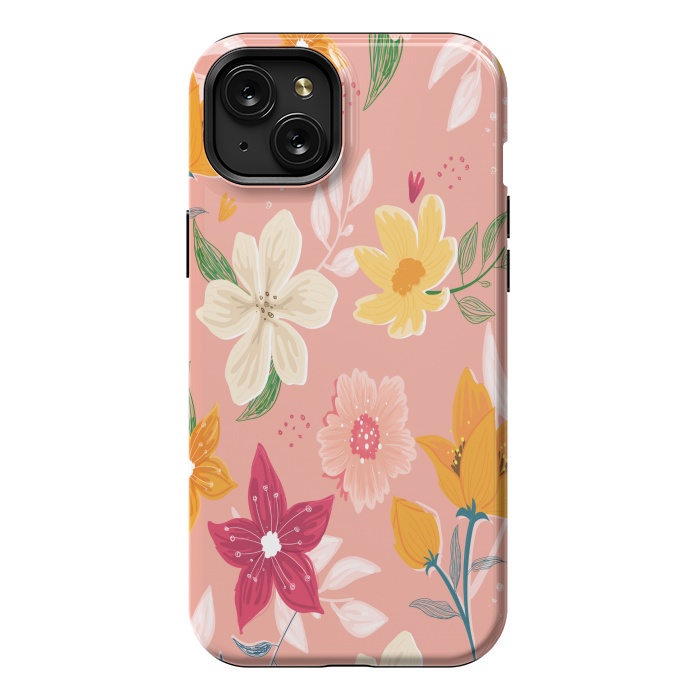 iPhone 15 Plus StrongFit peach floral print by MALLIKA