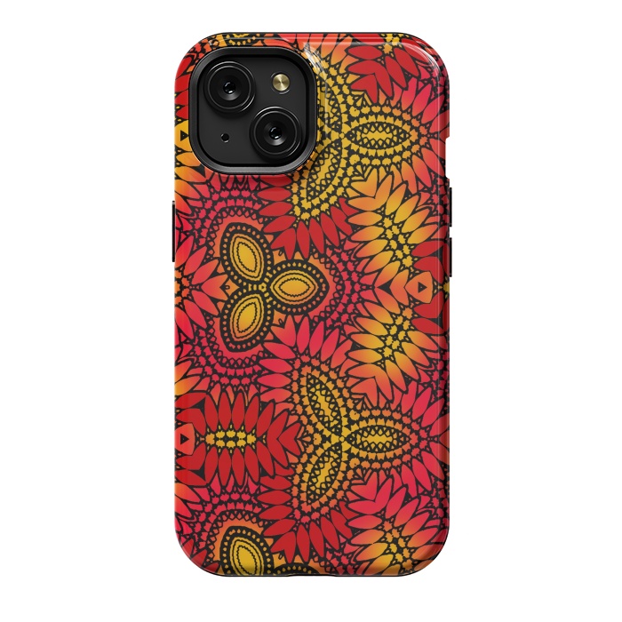 iPhone 15 StrongFit Mandala style red and yellow decorative design by Josie