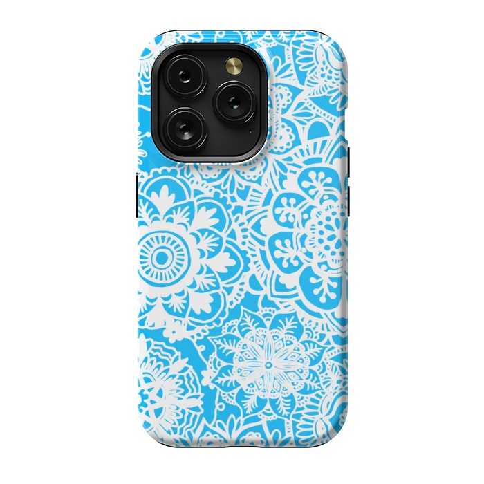 iPhone 15 Pro StrongFit Blue and White Mandala Pattern by Julie Erin Designs