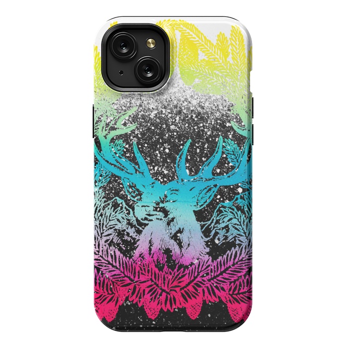 iPhone 15 Plus StrongFit Gradient reindeer and pine leaves illustration by Oana 
