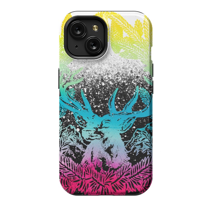 iPhone 15 StrongFit Gradient reindeer and pine leaves illustration by Oana 