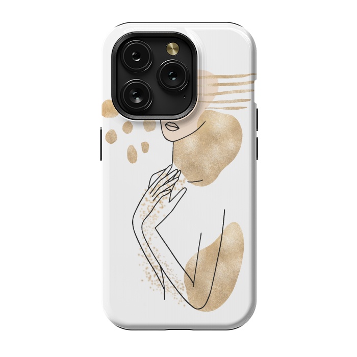 iPhone 15 Pro StrongFit Modern Lineart Girl With Gold Shapes by DaDo ART