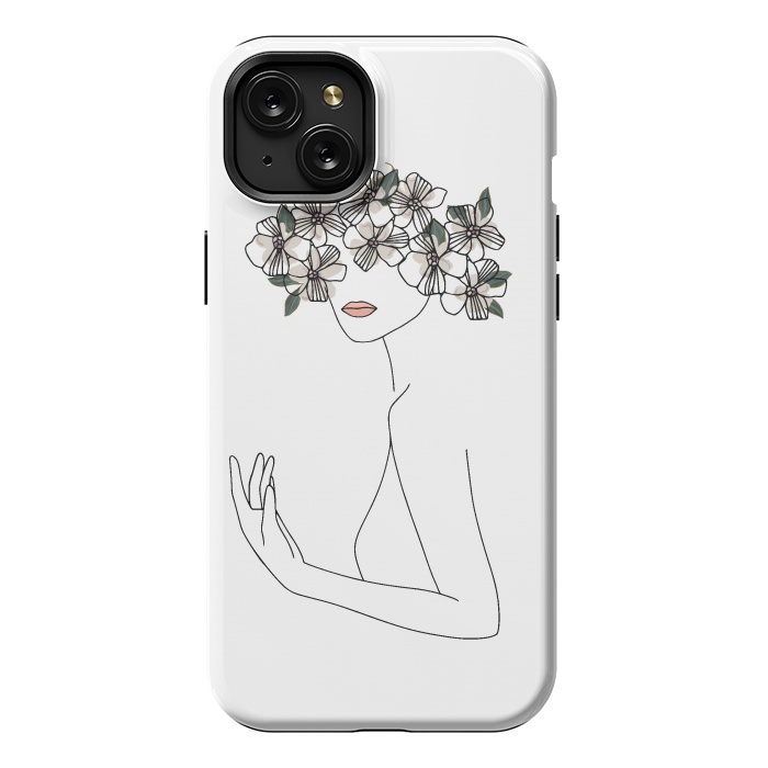iPhone 15 Plus StrongFit Lineart - Nymph Girl Floral by DaDo ART